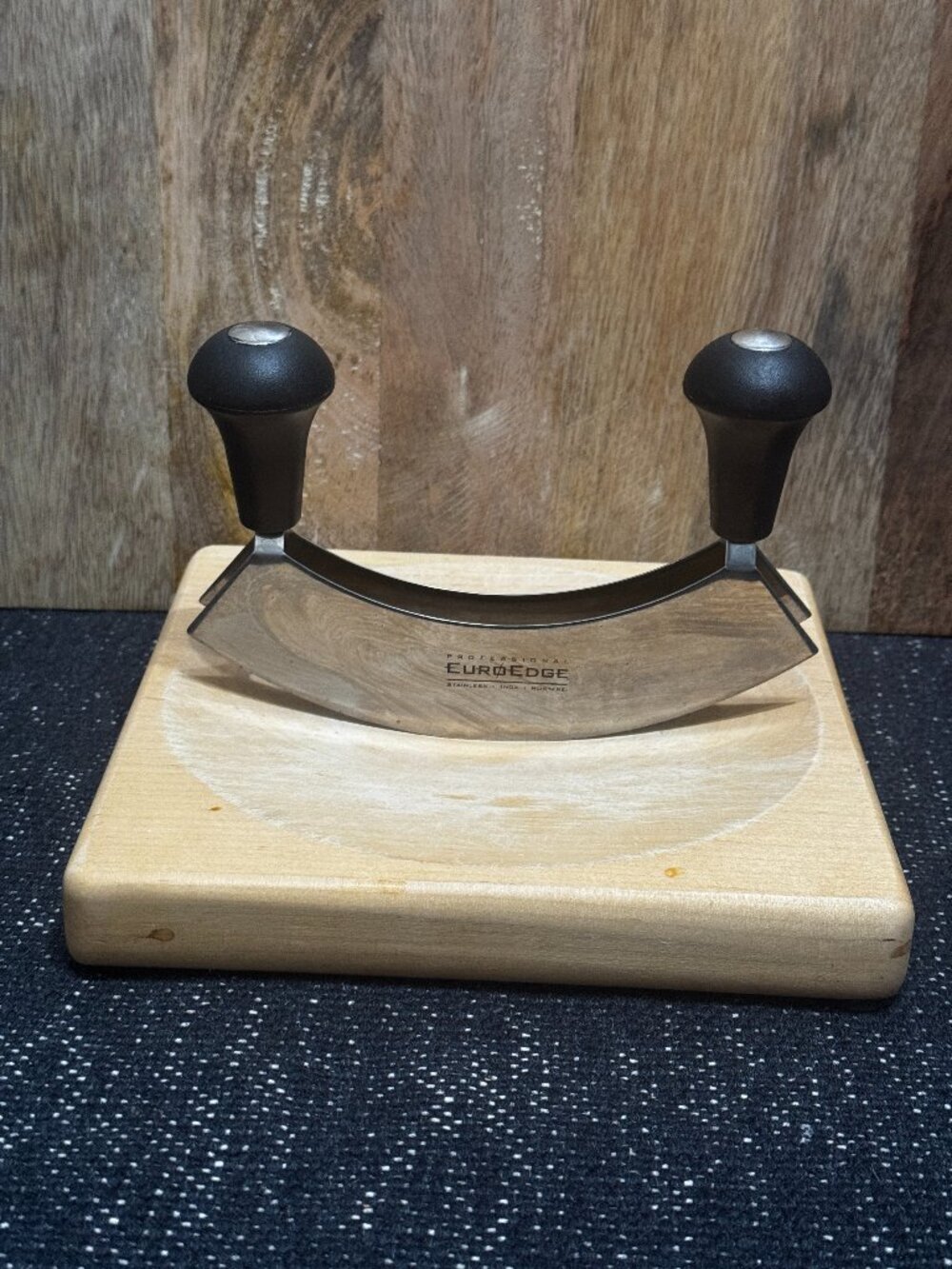 EuroEdge Double-Blade Stainless Steel Mezzaluna Mincing Chopper with Board